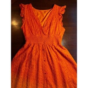 Orange Eyelet Lace Fit & Flare Midi Dress Size M Boho Festival Resort Sundress